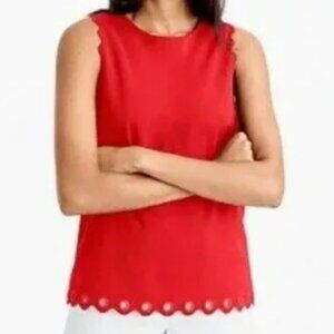 J. Crew Red Scallop Grommets Sleeveless Crew Neck Tank Top Camisole Size 8